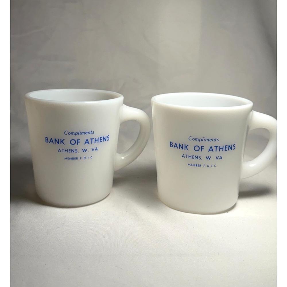 Vintage Hazel Atlas Milk Glass Mugs – Bank of Athens WV + 1963‎ West